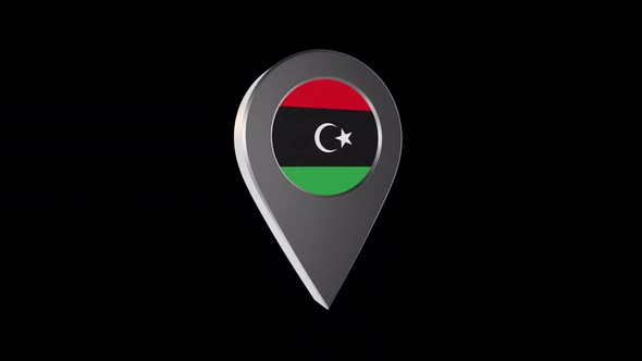 3d Animation Map Navigation Pointer With Libya Flag With Alpha Channel - 2K