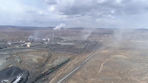 Aerial view of copper plant in Karabash city. Around the contaminated area 24