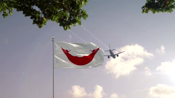Easter Island Rapa Nui Flag With Airplane And City