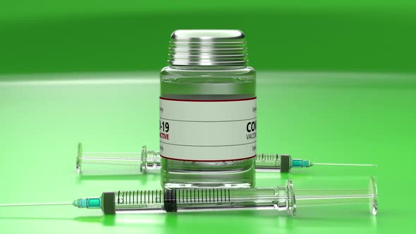 Green SARS-CoV2 COVID-19 Coronavirus Inactive Vaccine and Syringes Seamless Loop