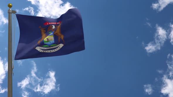 Michigan State Flag (Usa) On Flagpole