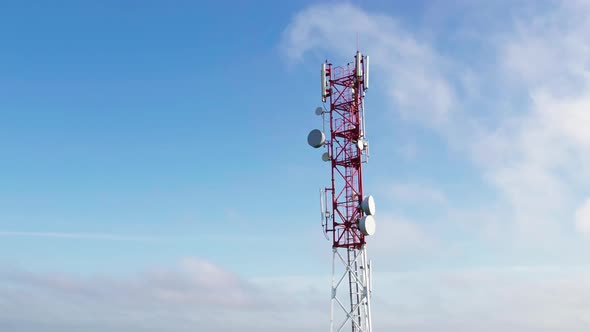 Aerial Radio Communication Base Station on a Blue Sky Background