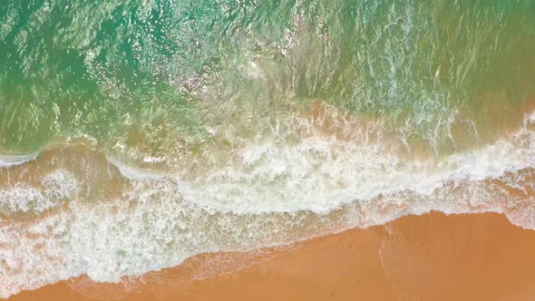 Aerial View. Big Waves Rolling on Coast Ocean, Breaking Waves, Shoreline