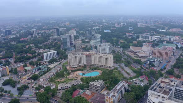 Accra central aerial view with landscape
