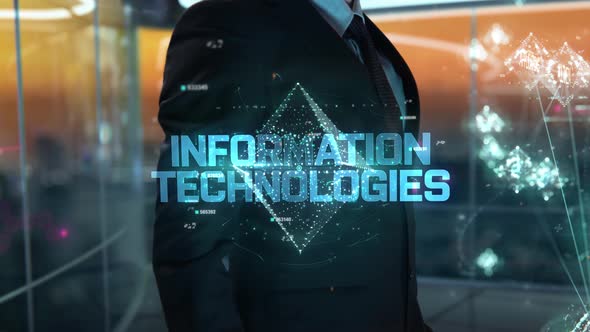 Businessman with Information Technologies Hologram Concept