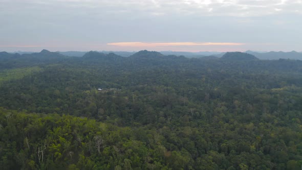 Aerial view of national park green field mountains in Thung Yai Naresuan Wildlife Sanctuary