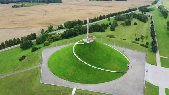 Belarus, Aerial View of the Mound of Glory Monument, Minsk Region, Monument in Europe, 