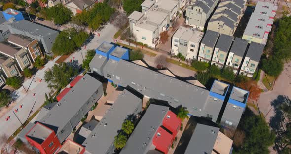 Aerial view of Affluent homes near downtown Houston in the Rice Village area