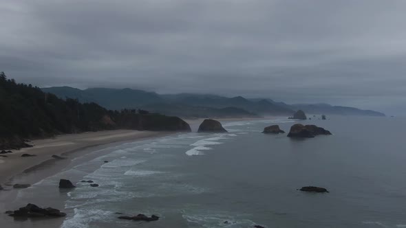 Cannon Beach, Oregon, United States. Beautiful Aerial View of the Rocky Pacific Ocean Coast during a