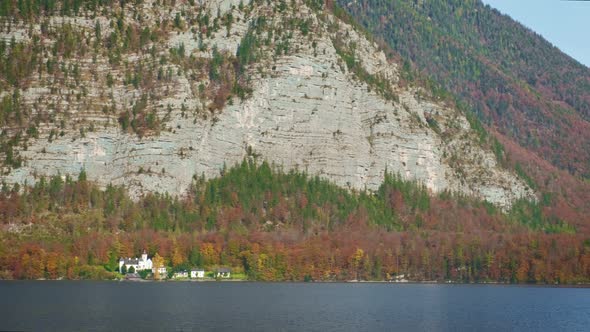 Autumn Fall in Famous Tourist Destination Serene Town Hallstatt in Austrian Mountains Alps