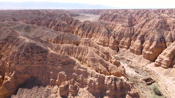 Drone Shot of Charyn Canyon Desert Mountains in Kazakhstan