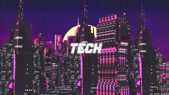 Retro Cyber City Background Tech
