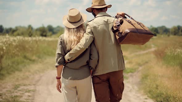 Safari Africa.Tourist On Kenya African Safari Adventure On Holiday Vacation.Couple On Africa River