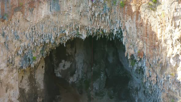 Aerial top view of Spirit Well Cave, Pang Mapha District, Mae Hong Son, Thailand. Tourist attraction