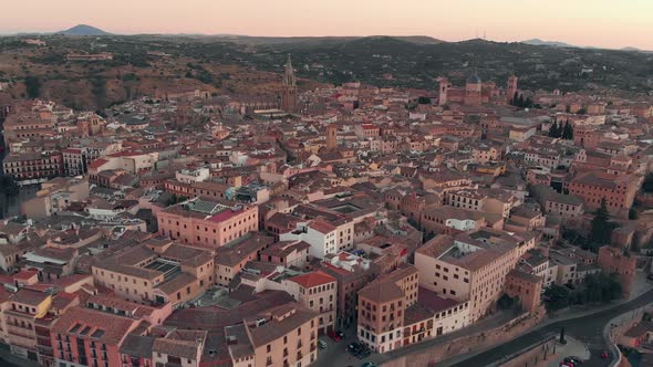 Aerial Panorama of Slamanca Gothic Town in Sunset Light