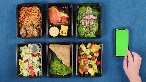 Take Away Meals Top View Food Delivery App Balanced Nutrition