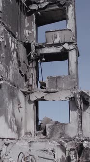 Vertical Video of a House Destroyed By the War in Ukraine