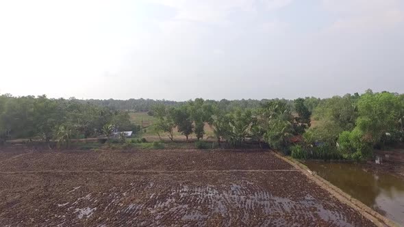 Main field preparation for paddy cultivation,Water filled rice fields ,Aerial shot,ready for rice cu