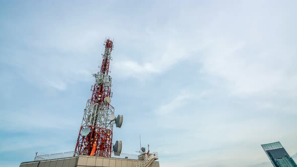 Time Lapse of Telecommunication Tower Against Sky and Clouds in Background