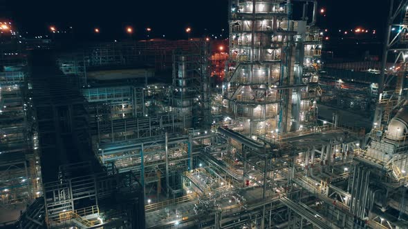 Illuminated Constructions of the Oil Refinery at Night