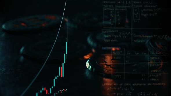 Animation of Stock Market Bitcoin Investment Trading. Candle Stick Graph Chart. Trend of Graph