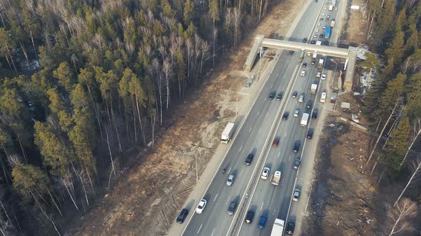 A Bird'seye View of a Country Road Cars Go Straight