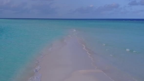 Drone view sky of lagoon beach trip by water with sand background