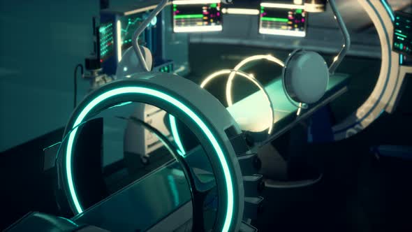 Futuristic Sci Fi MRI Scanner Medical Equipments in Hospital alt