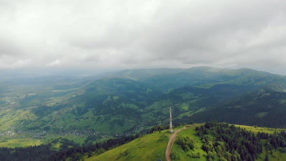 Aerial Drone View: Fabulous View of the Carpathian Mountains in Ukraine. The Mountain Tops Are