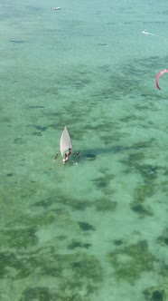 Boat Boats in the Ocean Near the Coast of Zanzibar Tanzania Slow Motion Vertical Video