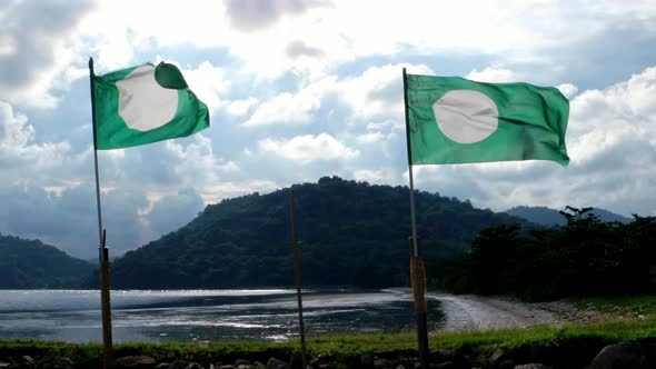 Two PAS flag wave by wind