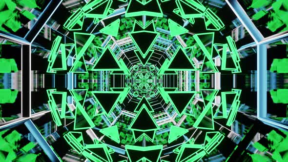 Green Emerald Kaleidoscopic Tunnel With Figure Vj Loop 4K