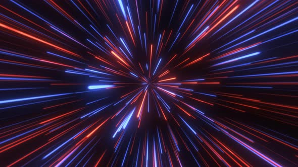 Through space, starfield. Abstract light trails background.