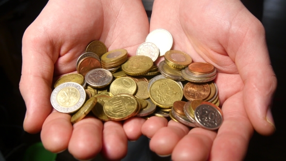 Hand Holding Euro Coins Money