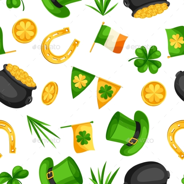 Saint Patricks Day Seamless Pattern. Flag Ireland