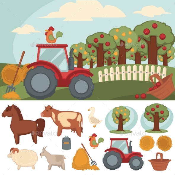 Icons Set Farm and Farming.
