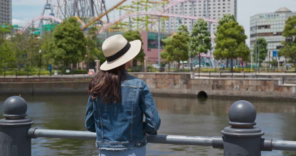 Woman look at the sea in yokohama city