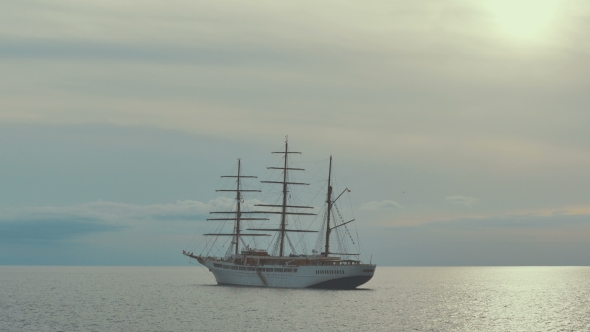 Large Sailing Ship on the Atlantic Ocean in a Sunset. Canary Islands. Spain.