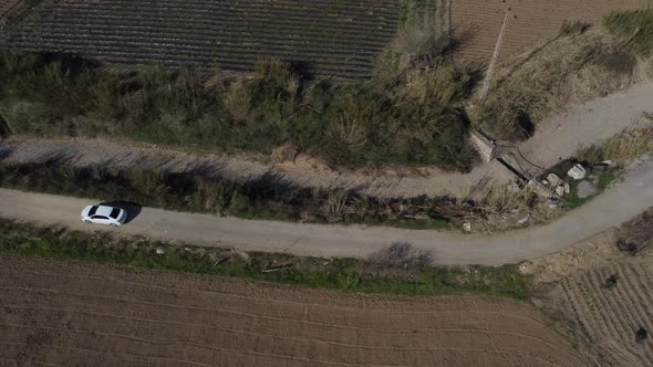 White Vehicle in Motion on Farmland