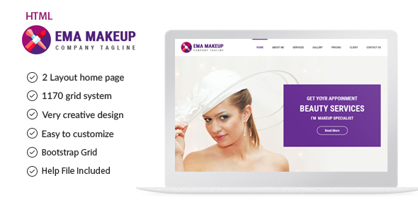 Ema - One Page Beauty Salon Makeup HTML Template