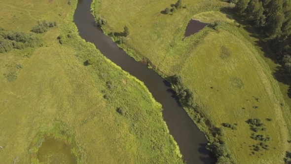 Flying Over the river.Aerial Video.