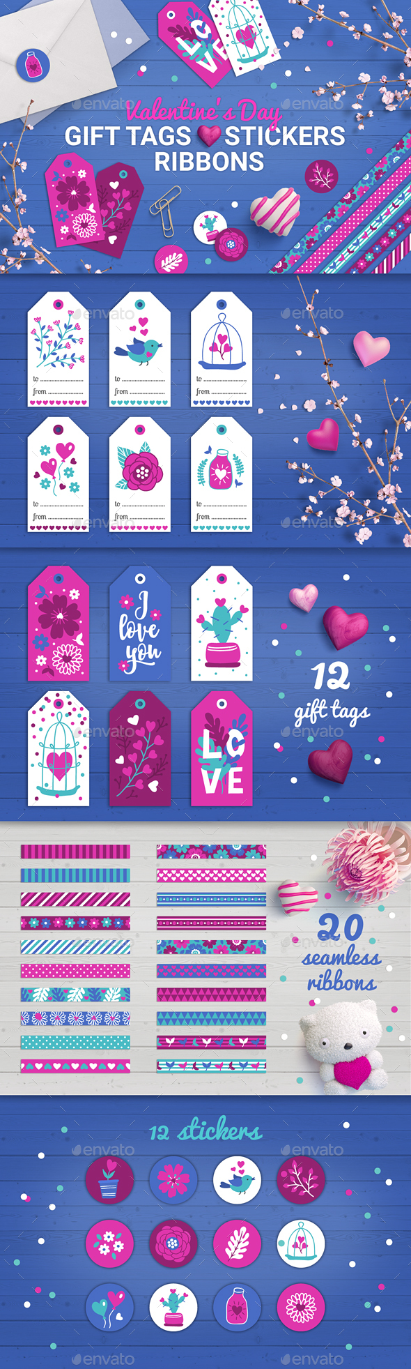 Valentine Gift Tags, Stickers, Tapes