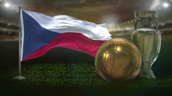 Czech Republic Flag With Football And Cup Background Loop