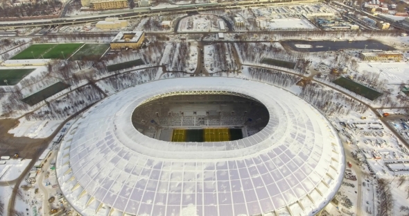 Reconstruction of the Luzhniki Stadium. Winter Aerial Survey of the Main Arena with a Drone