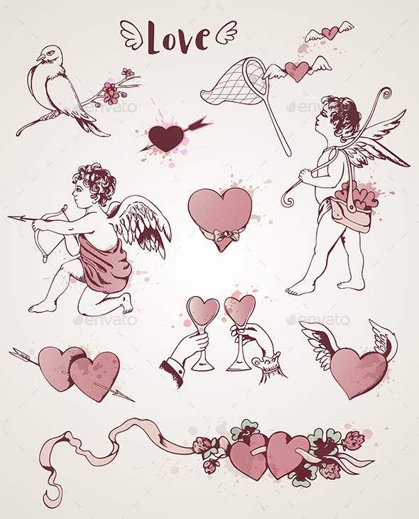 Vintage Valentine Design Elements
