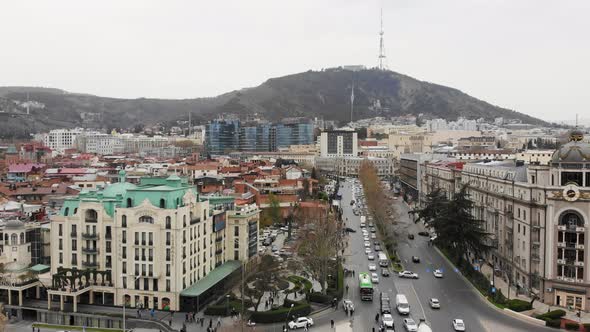 Aerial Static View Tbilisi City Panorama