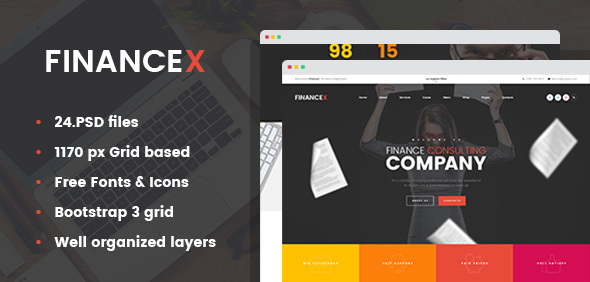 FinanceX - Corporate Finance & Consultants PSD Template