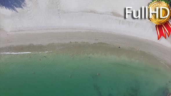 Aerial View of Sandy Beach With Turquoise Water