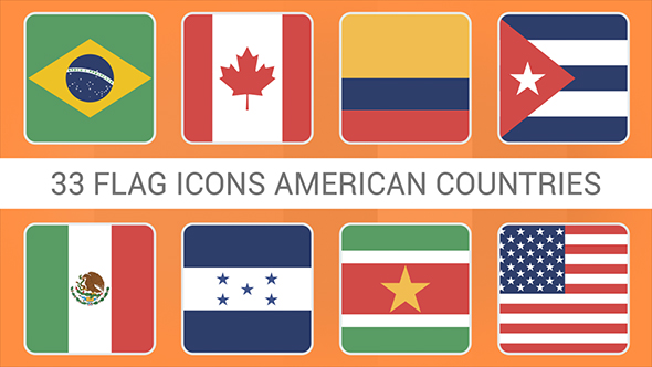 Flag Icons American Countries Squares Style alt