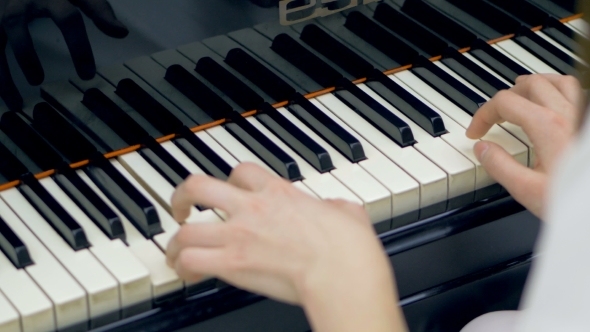 Woman Musician Hands Playing a Grand Piano alt